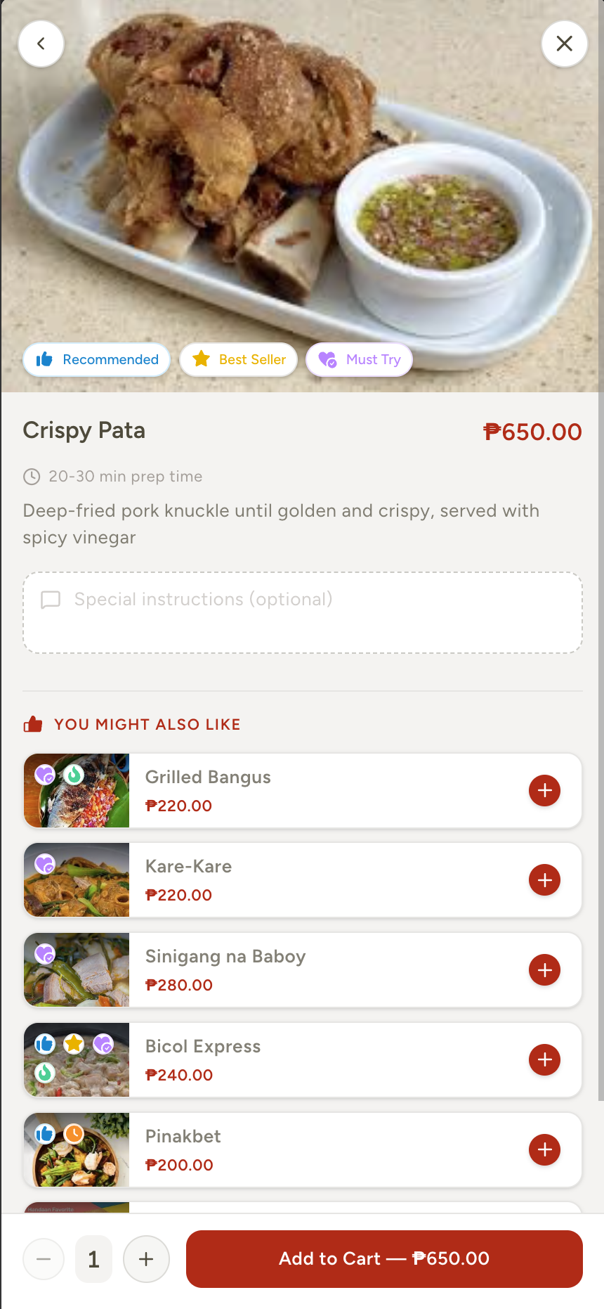 Customer customizes item with add-ons and special notes